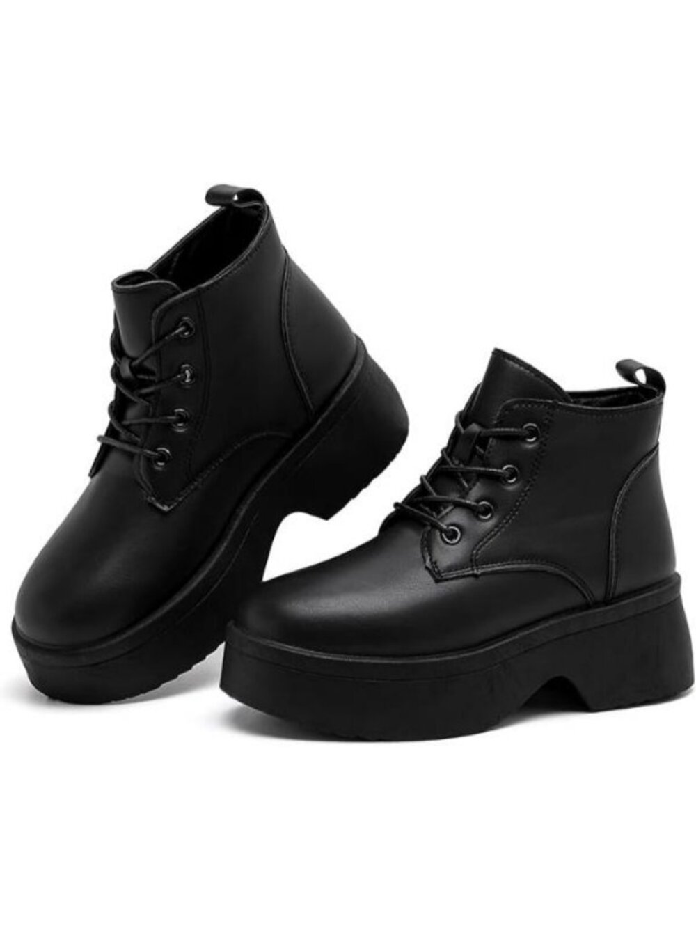 Women's Chelsea Boots Slip On Black Boots Ankle Wedge Chunky Lace Up Booties - Picture 6 of 6